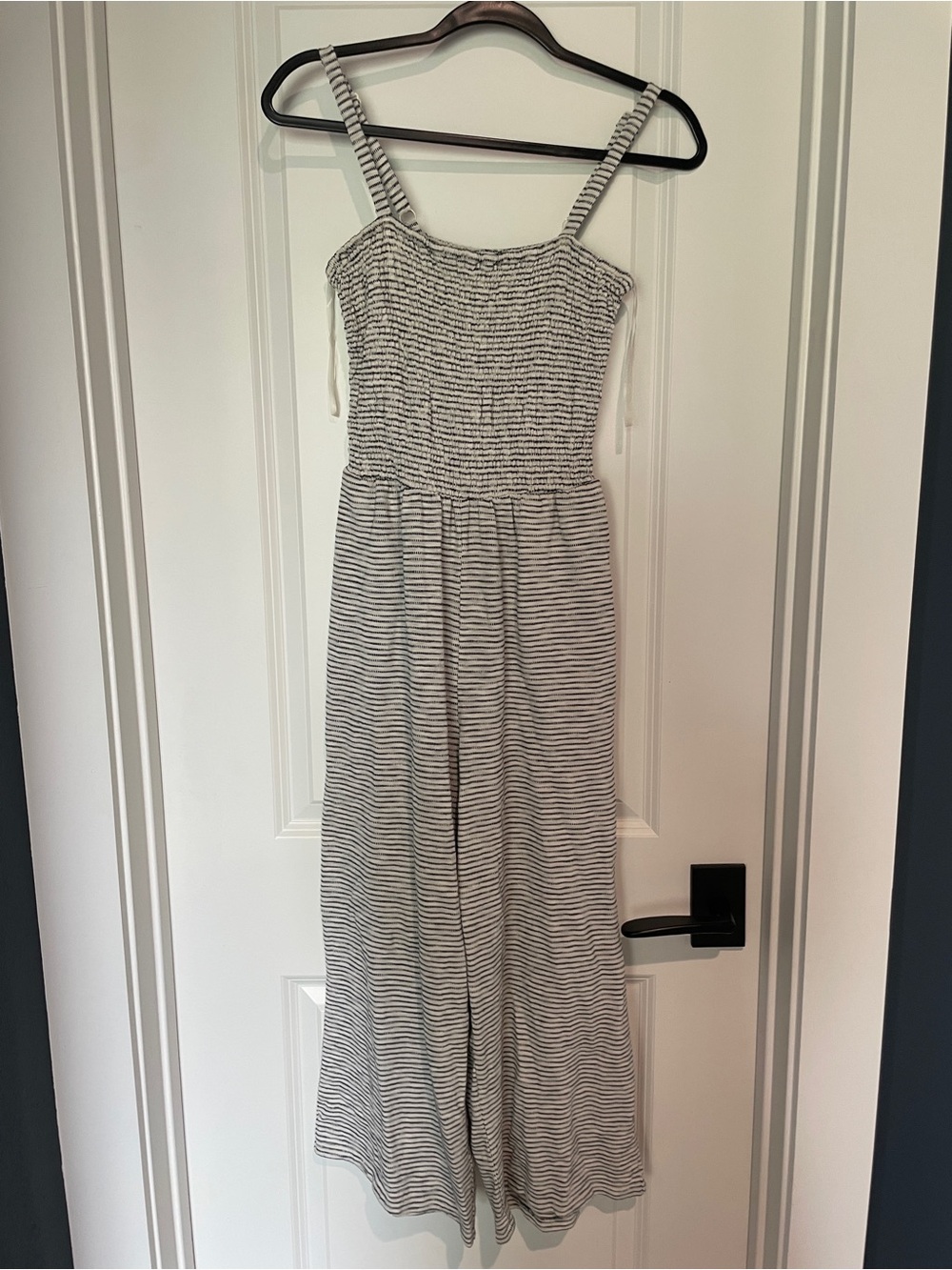 Old Navy Black and White Striped Smocked Jumpsuit